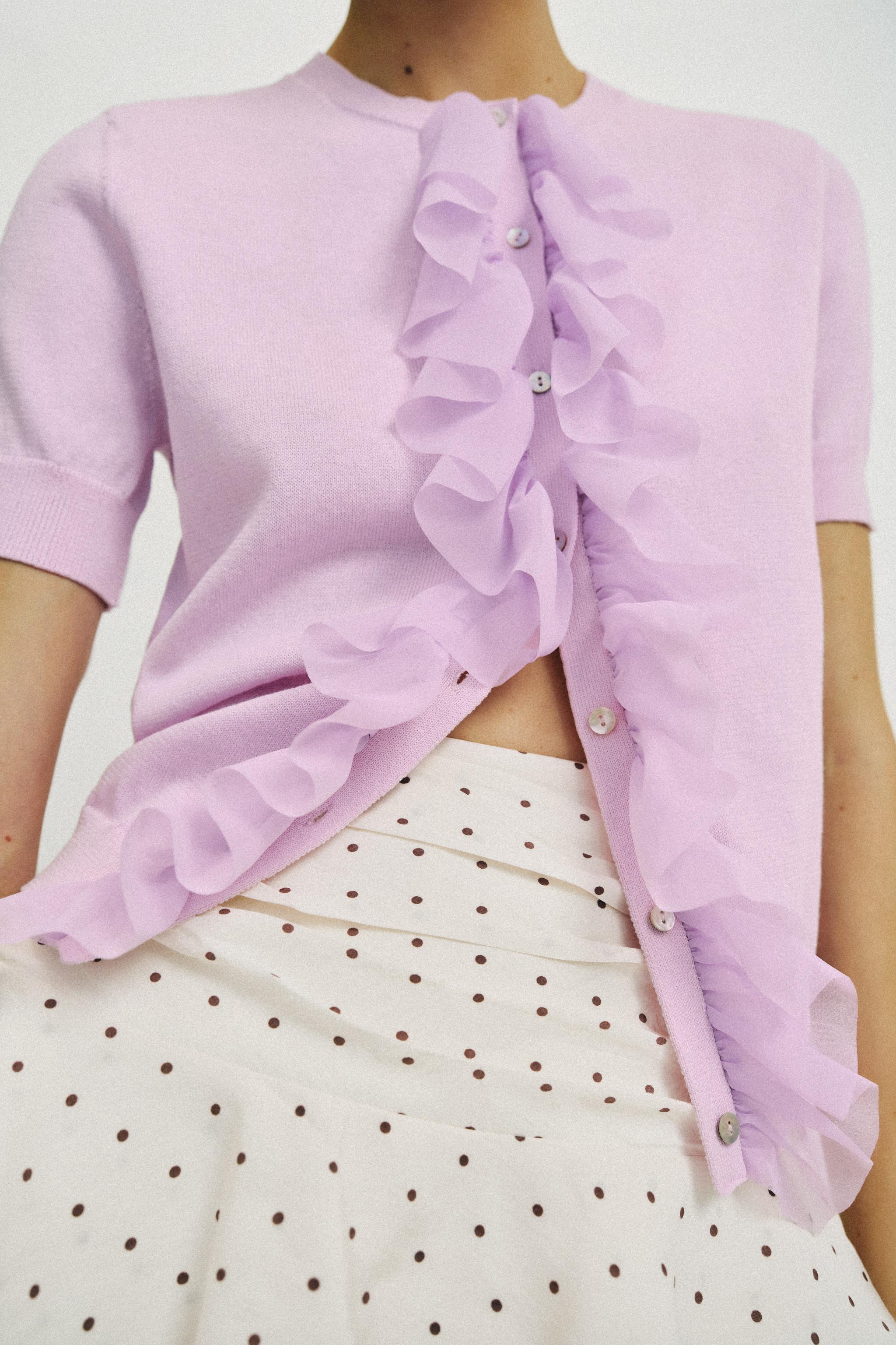 RUFFLED SHORT SLEEVE CARDIGAN
